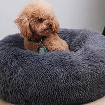 Coussin de lit en forme de beignet doux pour chien de luxe Confort supérieur - Centre commercial gris 1