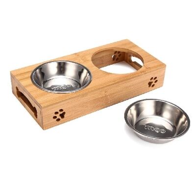 Stylish Bamboo Rack Dog Bowl - Double