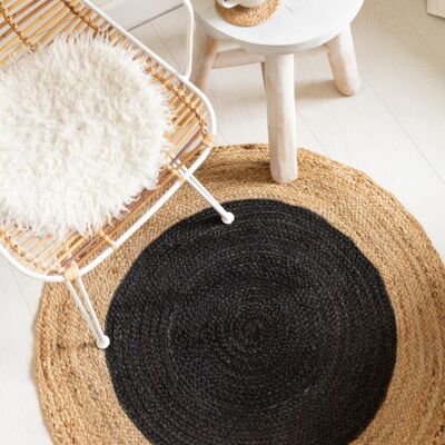 Round rug Black/Natural - 90cm Floor mat