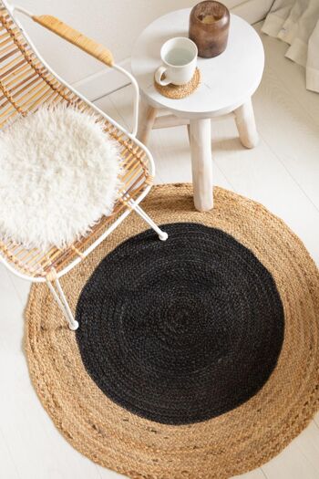 Tapis rond Noir/Naturel - 90cm Tapis de sol 1