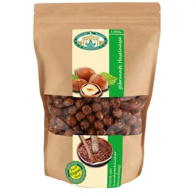 Roasted hazelnuts in a 1000g bag