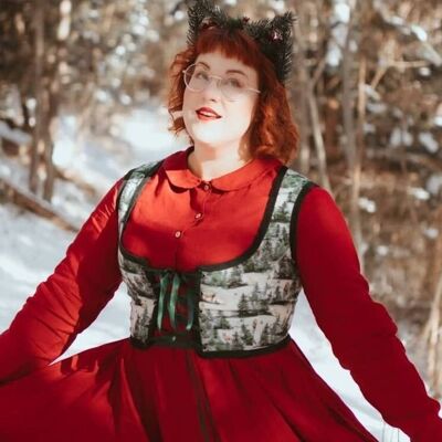 Forest fox deer green bodice cottagecore corset fair vest__