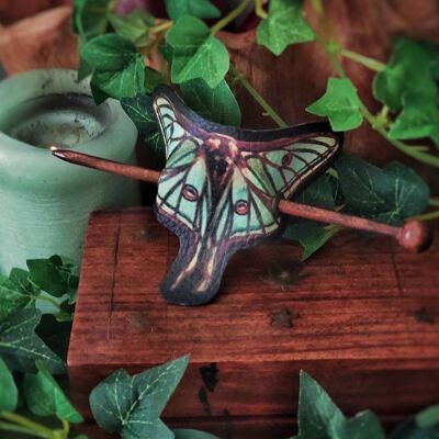 Moth Spanish Luna Barrette à cheveux en cuir végétalien Automne fantaisiste accessoire tête pièce woodland cottagecore