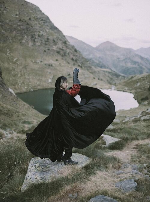 Black Velvet hooded elven fantasy cloak__
