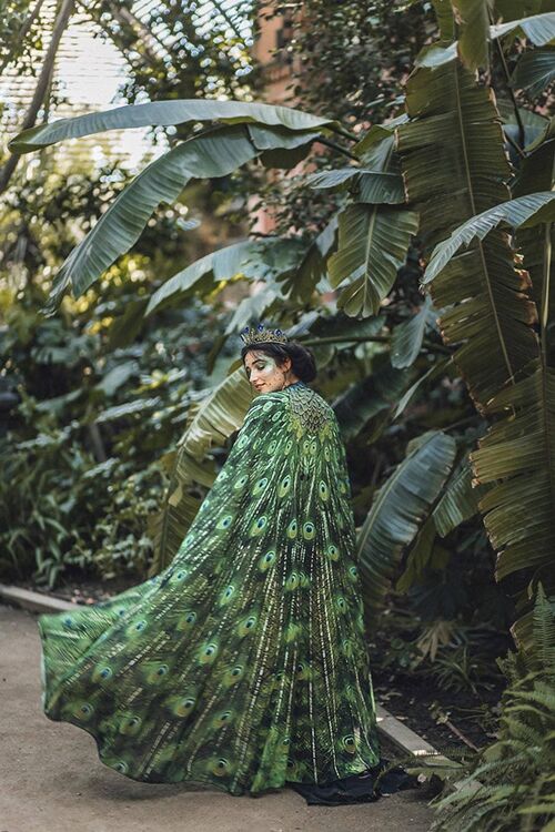 Cape peacock scarf Bohemian clothing cloak feathers print green sarong bird Festival Clothing