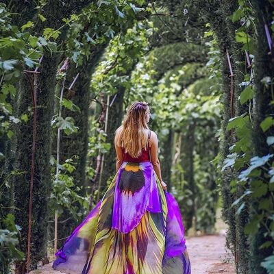 Flower cape floral cloak Pansy scarf shawl purple and yellow poncho convertible skirt
