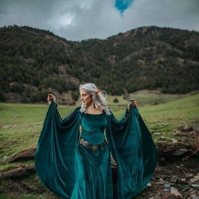 Vestido de terciopelo celta elfo verde traje de druida elfo medievale__