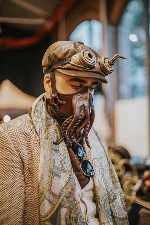 Cthulhu leather Face Mask tentacles steampunk style octopus Steampunk Mask leather armor diesel punk wasteland burning man Dystopian