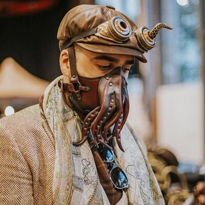 Pelle di Cthulhu Maschera per il viso tentacoli polpo in stile steampunk Maschera Steampunk armatura in pelle diesel punk terra desolata uomo in fiamme distopico