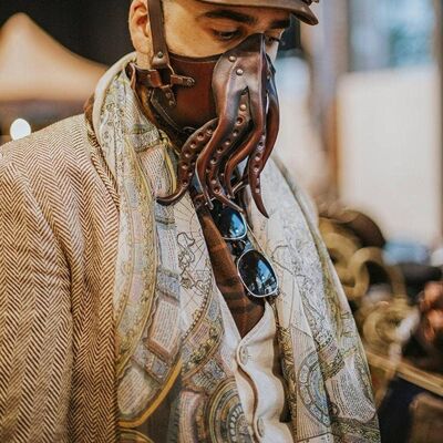 Cthulhu Leder Gesichtsmaske Tentakel Steampunk Stil Oktopus Steampunk Maske Lederrüstung Dieselpunk Ödland brennender Mann Dystopian