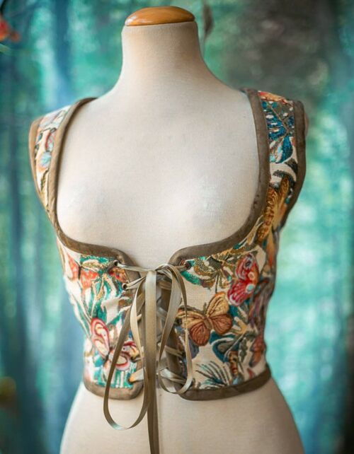 Renaissance bodice, butterfly garden cottagecore style corset vest, Wench regency steampunk