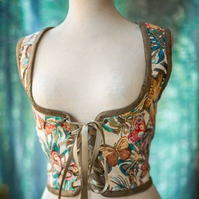 Corsage Renaissance, gilet corset de style cottagecore de jardin de papillons, Steampunk de la régence Wench