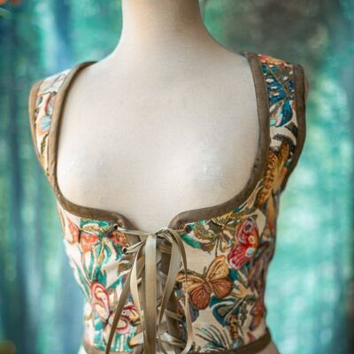 Corsage Renaissance, gilet corset de style cottagecore de jardin de papillons, Steampunk de la régence Wench