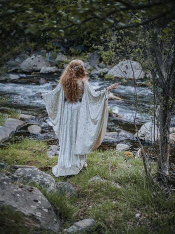 Vestido de terciopelo celta elfo blanco boda de hadas elfo medieval__ 2