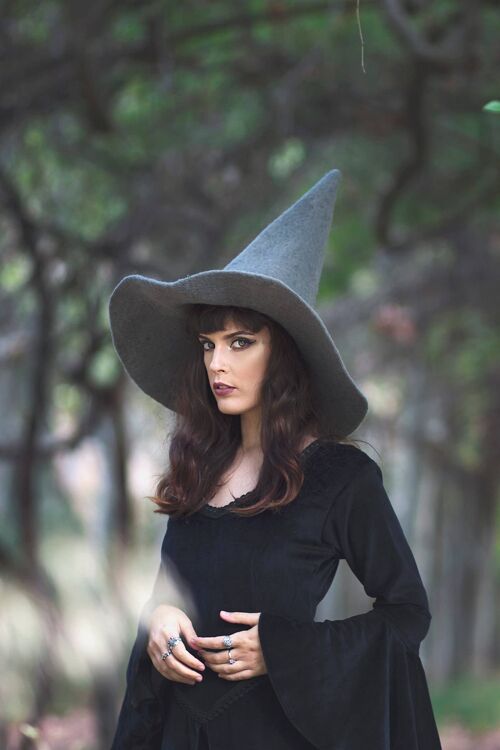 Sombrero de bruja gris mago lana mágica Fieltro brujo oscuro academia__