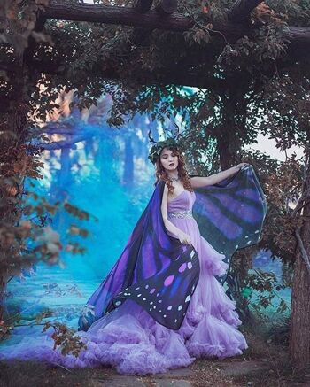 Long violet rose papillon fée ailes costume adulte danse nuptiale fantaisie Festival vêtements 1