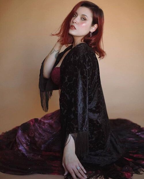 Black Velvet dark witch kimono Satin Cardigan__