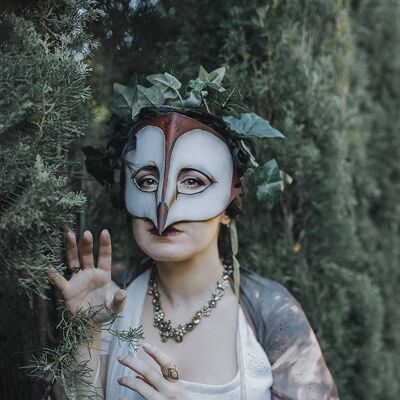 Máscara de cuero de lechuza hoja de hadas arce otoño natural wiccan mascarada Fairycore Goblincore