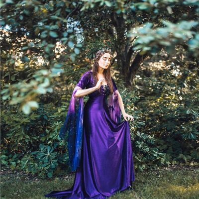 Disfraz de bruja nebulosa purpura vestido Medieval de terciopelo celeste__