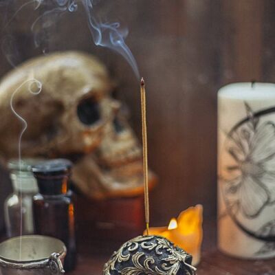 Human Skull baroque decoration brocade resin Incense Holder Halloween decor