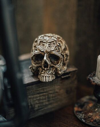 Crâne humain baroque décoration brocart résine porte-encens décor Halloween 2