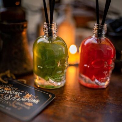 Diffuseur à roseaux tête de mort - décor à la maison - arôme halloween - bouteille en verre tête de mort