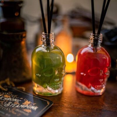 Diffusore a bastoncini teschio - decorazioni per la casa - aroma halloween - bottiglia vetro teschio