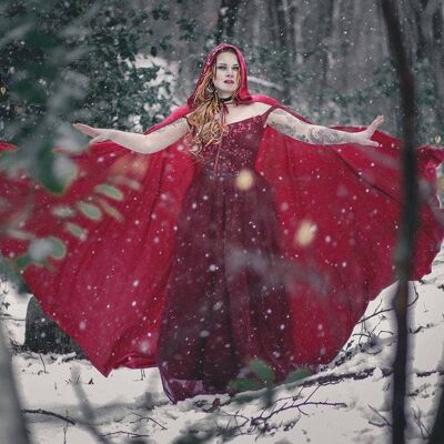 Red Riding Hood stretch Velvet Cape Costume Cape Fairytale Fantasy Cloak in bright Red ON SALE