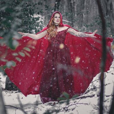 Red Riding Hood stretch Velvet Cape Costume Cape Fairytale Fantasy Cloak in bright Red ON SALE