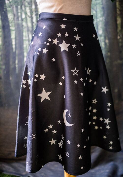 Falda de estrellas y lunas falda skater bruja celestial negra__