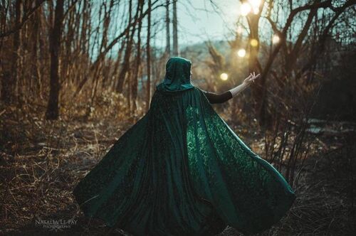 Elven cape Velvet Green hooded Cloak Fairy medieval Fantasy Medieval