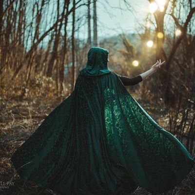 Elven cape Velvet Green hooded Cloak Fairy medieval Fantasy Medieval