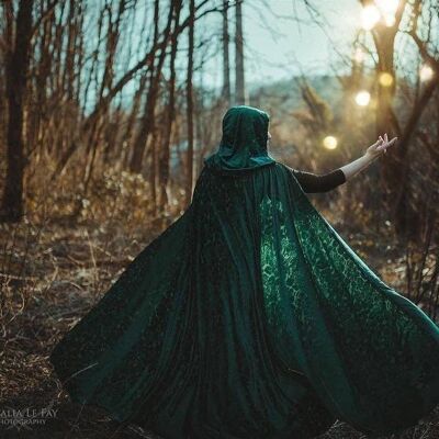 Elven cape Velvet Green hooded Cloak Fairy medieval Fantasy Medieval