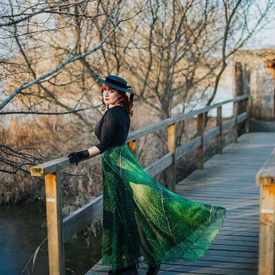 Green leaf Maxi Skirt, Long Skirt Fairy Fantasy, Dark, Monarch nature orange costume dance boho summer fashion