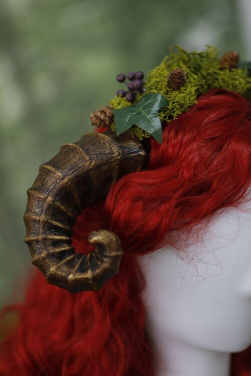 Faun Moss Horns Headdress Druid Ram Headband halloween Fairy__