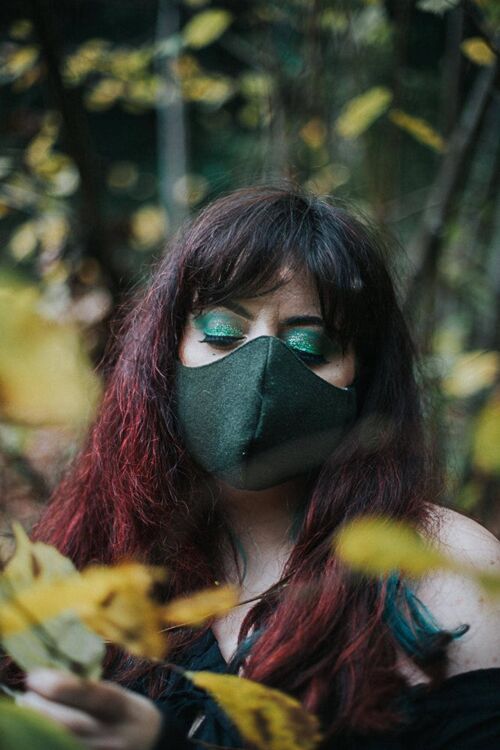 Face Mask Dark Green Fabric pocket filter washable reusable