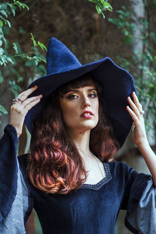 Sombrero de bruja azul mago lana mágica Felt witchy dark academia__
