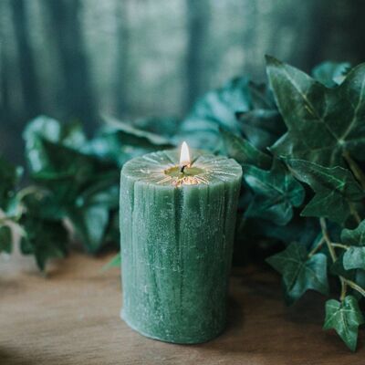 Green Candle tree log form Cedar wood Scent