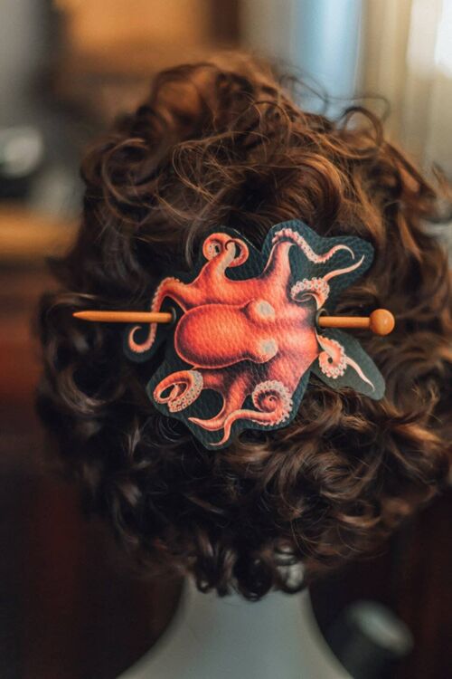 Steampunk Cthulhu Octopus Hair Barrette Vegan Leather Gothic__