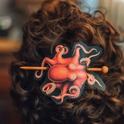 Steampunk Cthulhu Octopus Hair Barrette Vegan Leather Gothic__