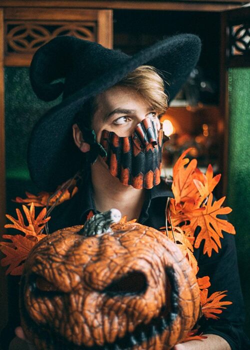 Pumpkin Leather Mouth Face Spooky Mask Halloween