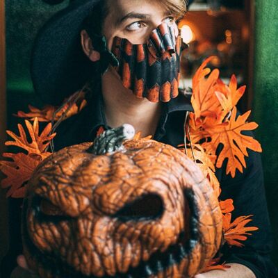 Masque effrayant de visage de bouche en cuir de citrouille Halloween