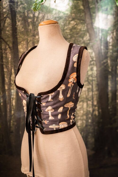 Hobbit Mushrooms Black Winter Bodice corset woodland regency__