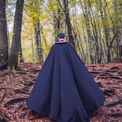 Black cloak dark satin cape with hood