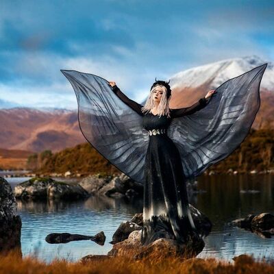 Disfraz de alas de cuervo, plumas negras, maléfica, cosplay, alas de Ángel oscuro, ropa de Festival