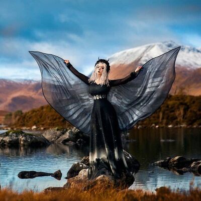 Ali di corvo costume corvo piume nere cosplay malefico ali di angelo oscuro Abbigliamento da festival
