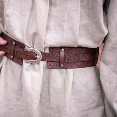 Cintura in pelle di elfo con foglie in marrone, scommessa elfica druido LARP regolabile