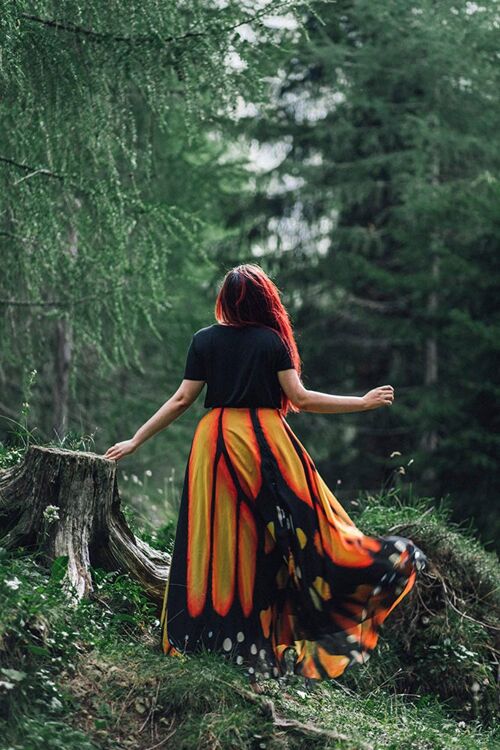 Butterfly Maxi Skirt, Long Skirt Fairy Fantasy, Dark, Monarch nature orange costume dance boho summer fashion