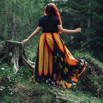 Falda maxi mariposa, falda larga hada fantasía, oscuro, monarca naturaleza naranja traje baile boho verano moda