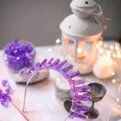 Crystal Quartz Resin Crown Tiara - Amethyst Magical Headpiece with pressed flowers clear resin crystals and moon